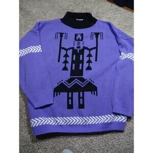 Vtg Southwest Purple Kachina Doll Sweater XL/XXL Fit Native American Art Style